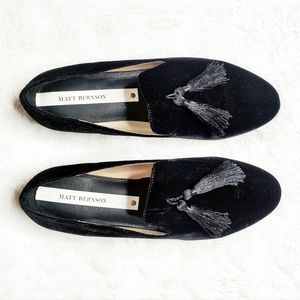 Matt Bernson Black Velvet Emerson Tasseled Loafers / Flats
